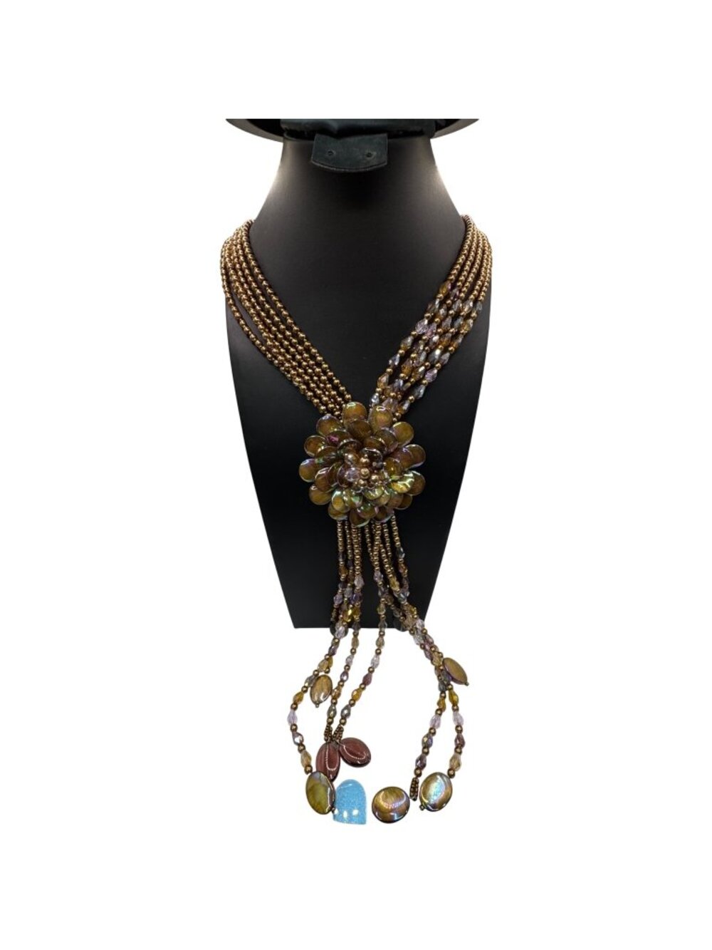 Joan Rivers Starlet Tassel Starlet Beads Flower Necklace Enamel Floral Statement